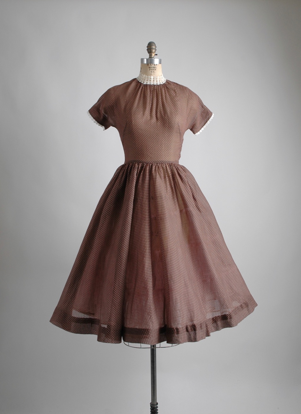 1950s sheer brown cotton + white dot dress – Hemlock Vintage Clothing