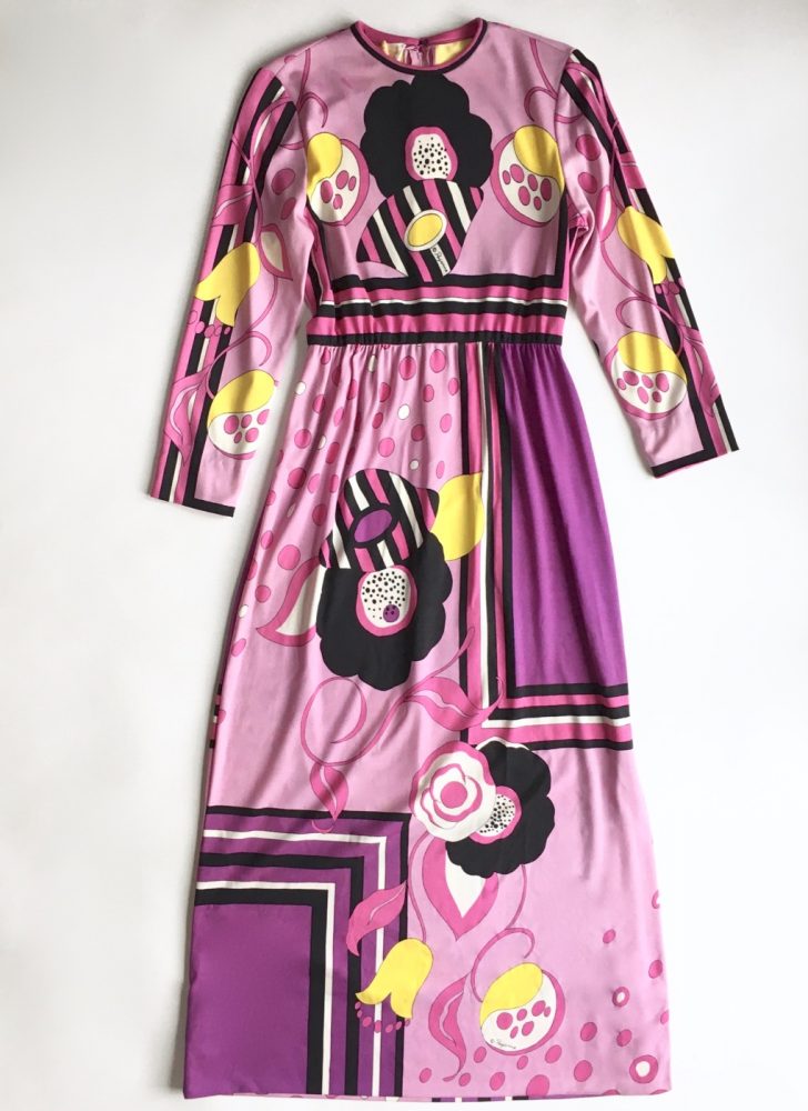 1960s 1970s Paganne pink abstract print maxi dress