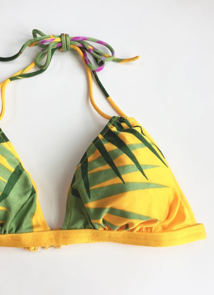 1970s 70s yellow tropical Gottex bikini bathing suit swimsuit
