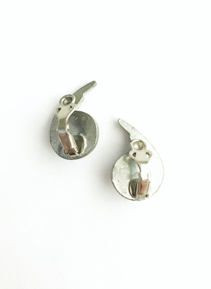 vintage 1920s 30s Deco spiral rhinestone silver tone clip earrings