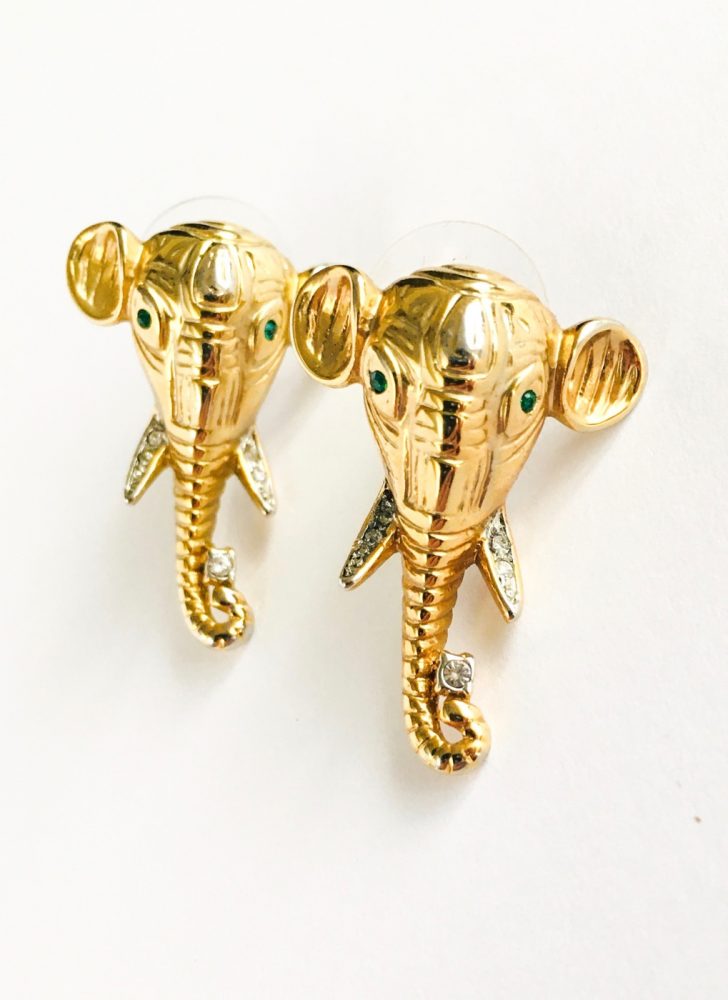 80s elephant rhinestones earrings
