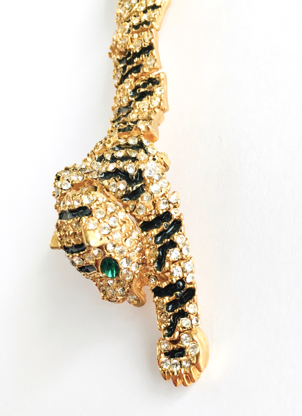 80s rhinestone articulated tiger shoulder pin