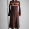 1970s Mandarin collar brown knit sweater dress