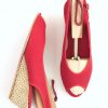 1970s red espadrille shoes sandals with woven straw wedges
