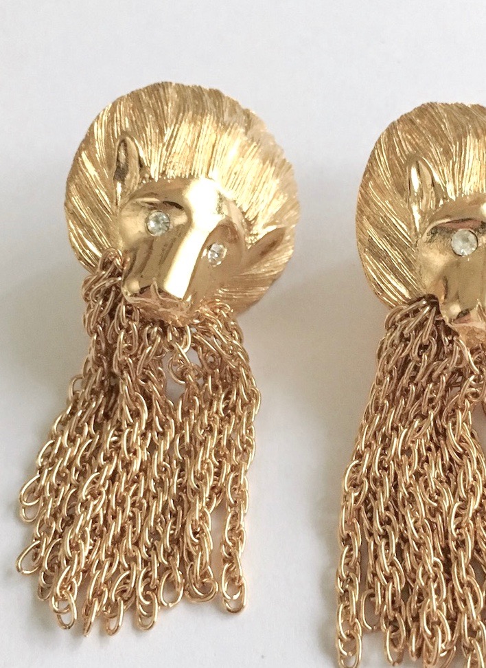 1980s gold lion head earrings