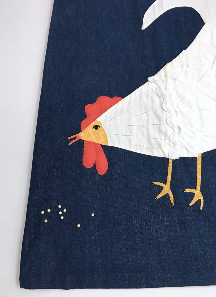 fantastic 1960s 70s appliqued chicken eating feed maxi jeans skirt
