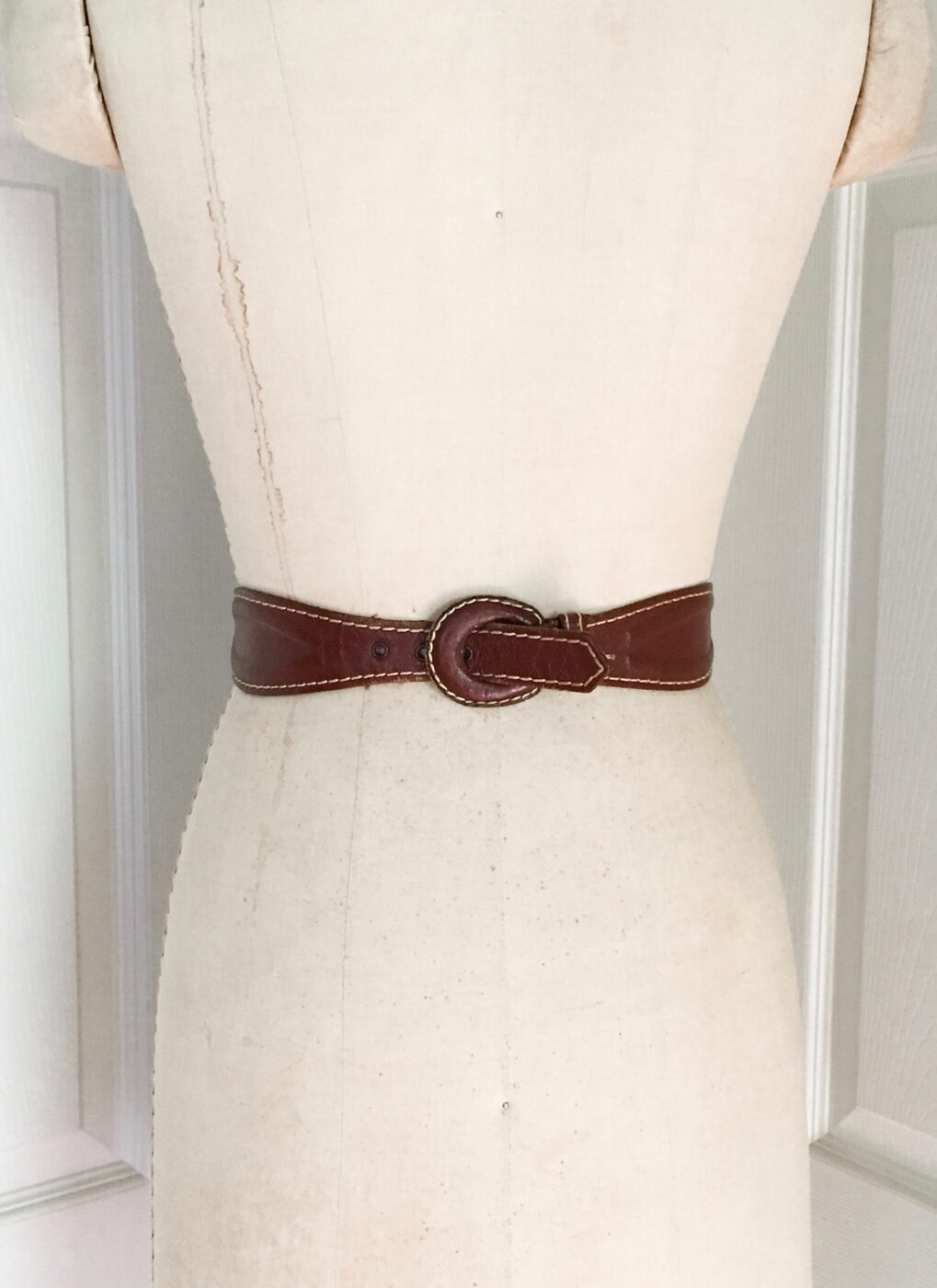 1952 Garay brown scalloped leather calfskin belt white stitching ...