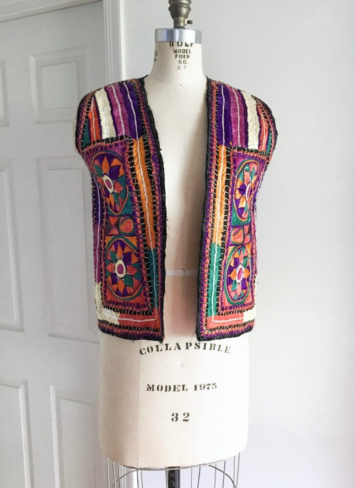 1960s Afghani colorful woven embroidered hippie vest