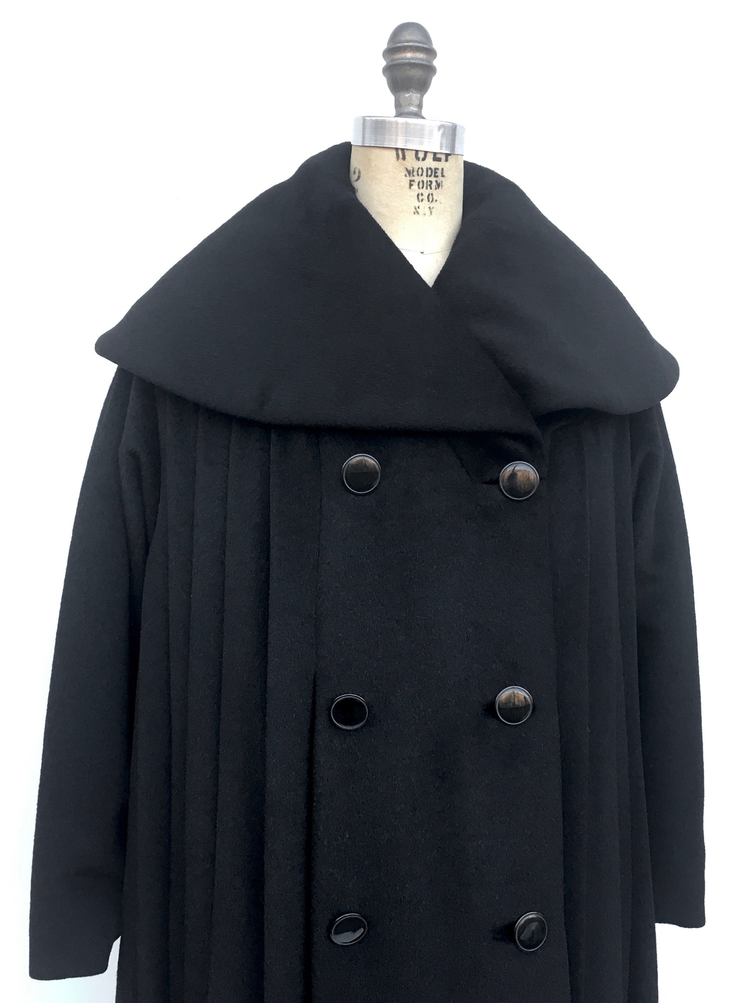 1950s 60s Lilli Ann black mohair eyelash wool pleated swing coat 