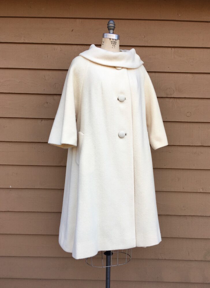 1950s 60s Lilli Ann cream white wool swing coat