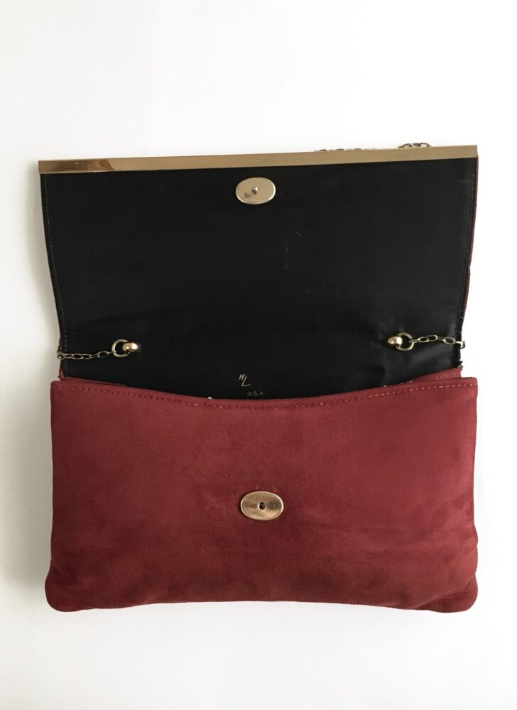 1970s red suede HL chain strap purse handbag to clutch