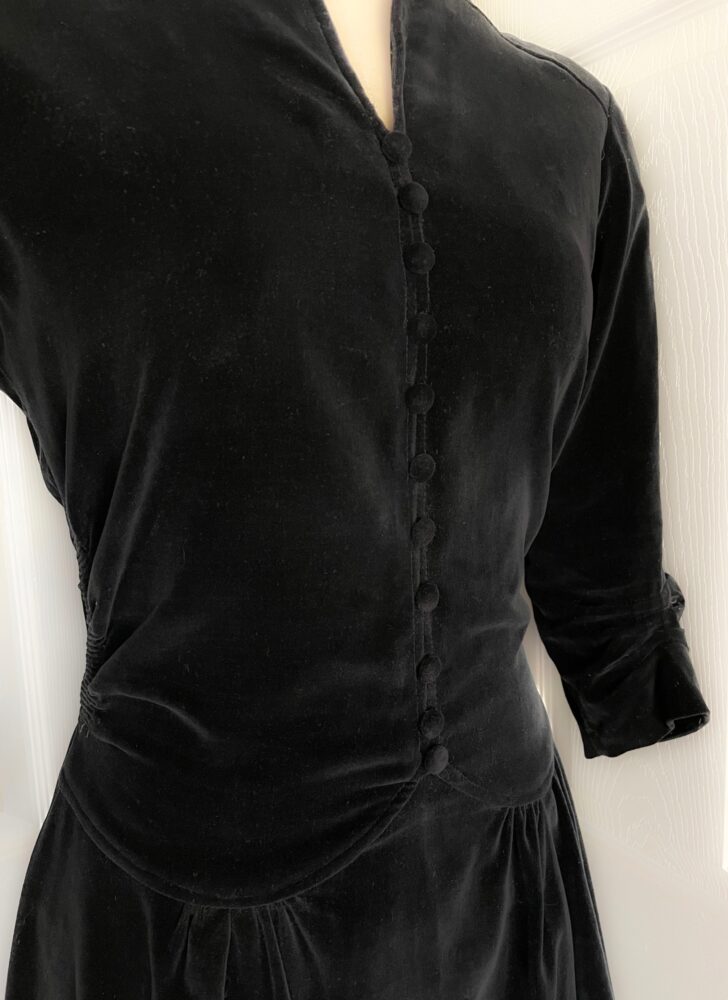 1930s 40s black velvet button dress