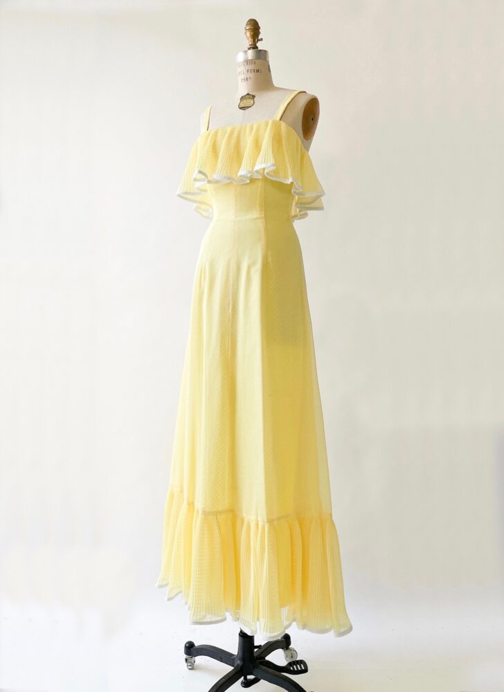 1960s 70s yellow ruffle maxi dress + wrap Miss Elliette