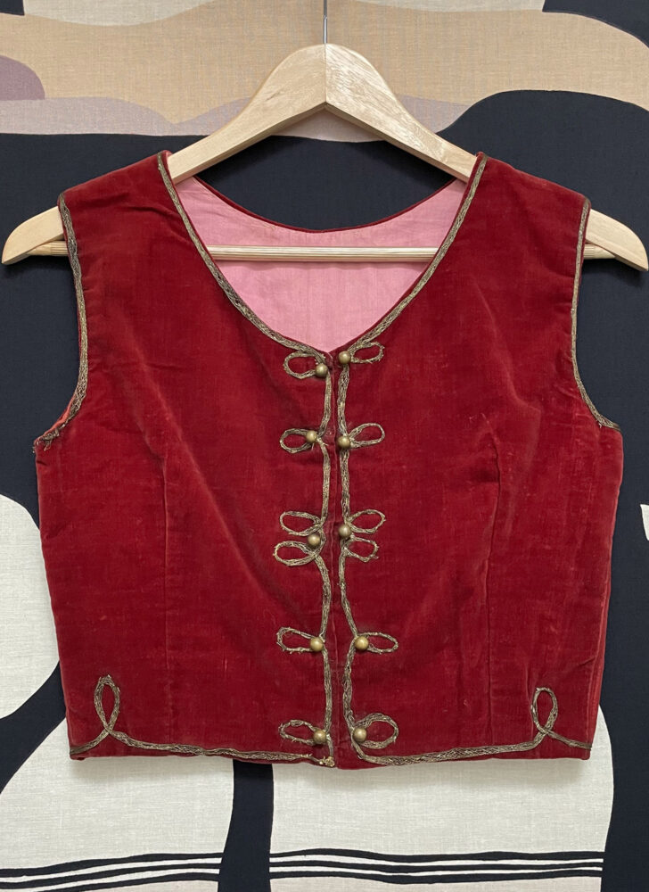 antique Hungarian vest maroon red velvet metal embroidery brass beads