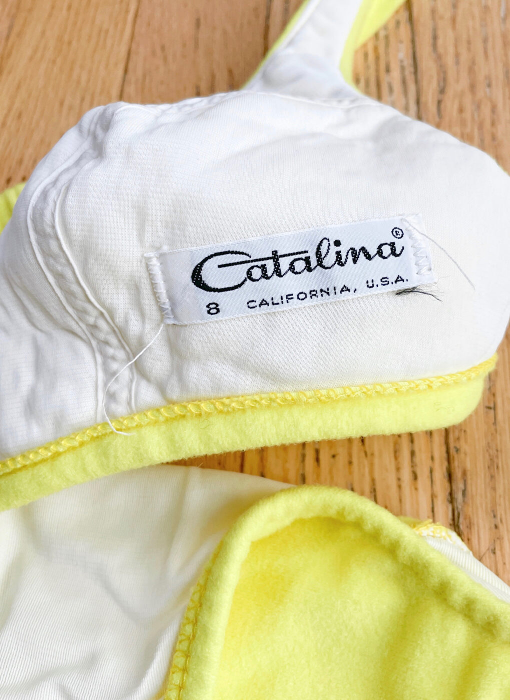 60s 70s Catalina Neon Yellow Velour Bikini Swimsuit Bathing Suit Hemlock Vintage Clothing