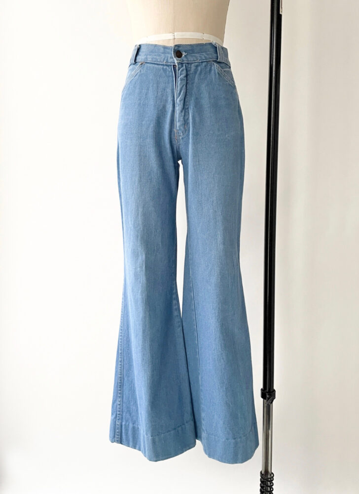 1970s La Disco bell bottom blue jeans pants rainbow pocket