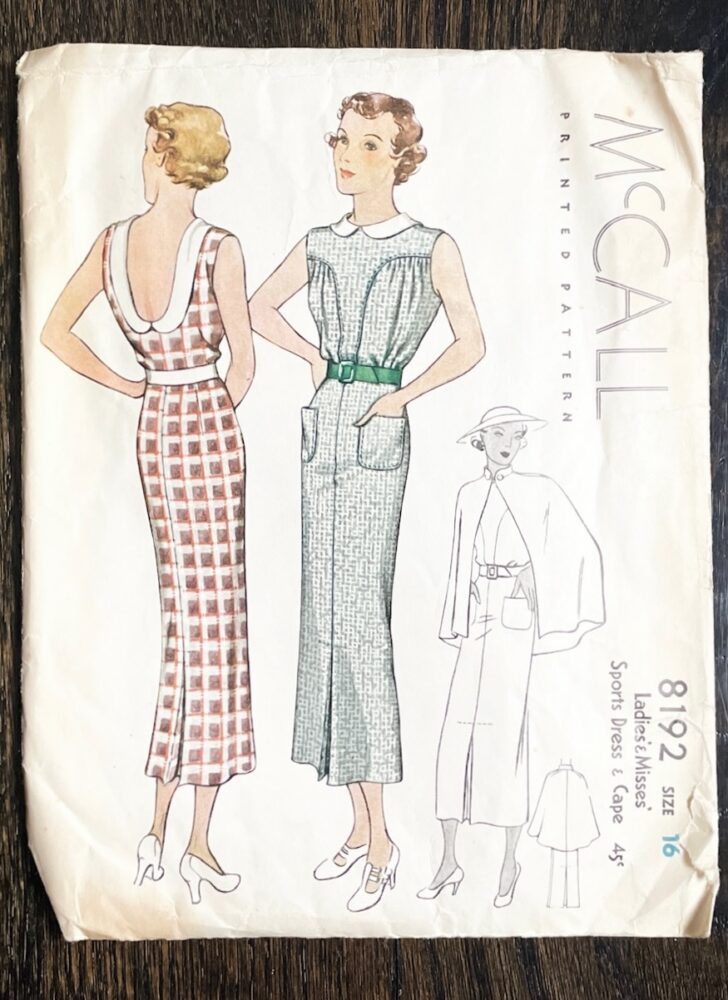 1935 vintage McCall’s McCalls McCall 8192 dress sundress sports dress cape printed pattern * bust 34 * size 16 * 1930s 1930’s 30s 30’s